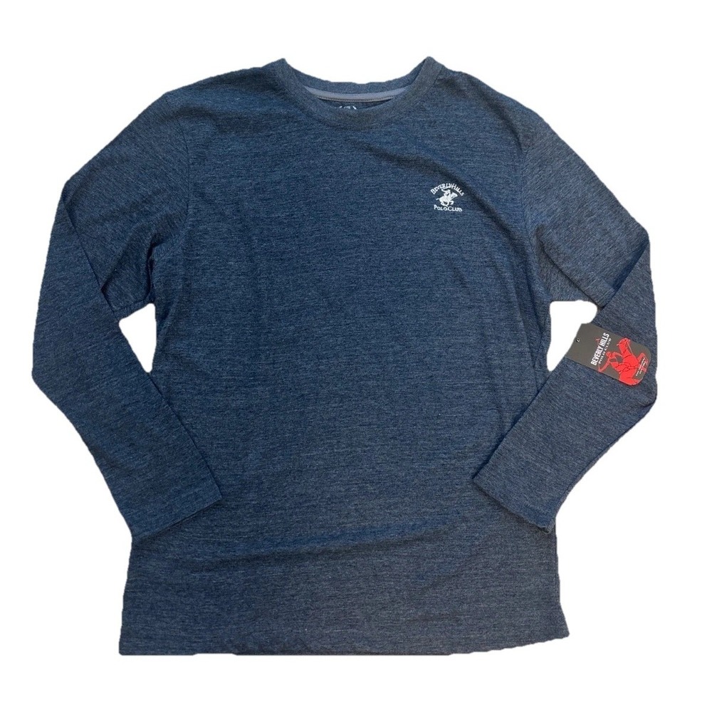Beverly Hills Polo Club Mens Long Sleeve T-Shirt Size M Blue Logo Crew Neck Navy